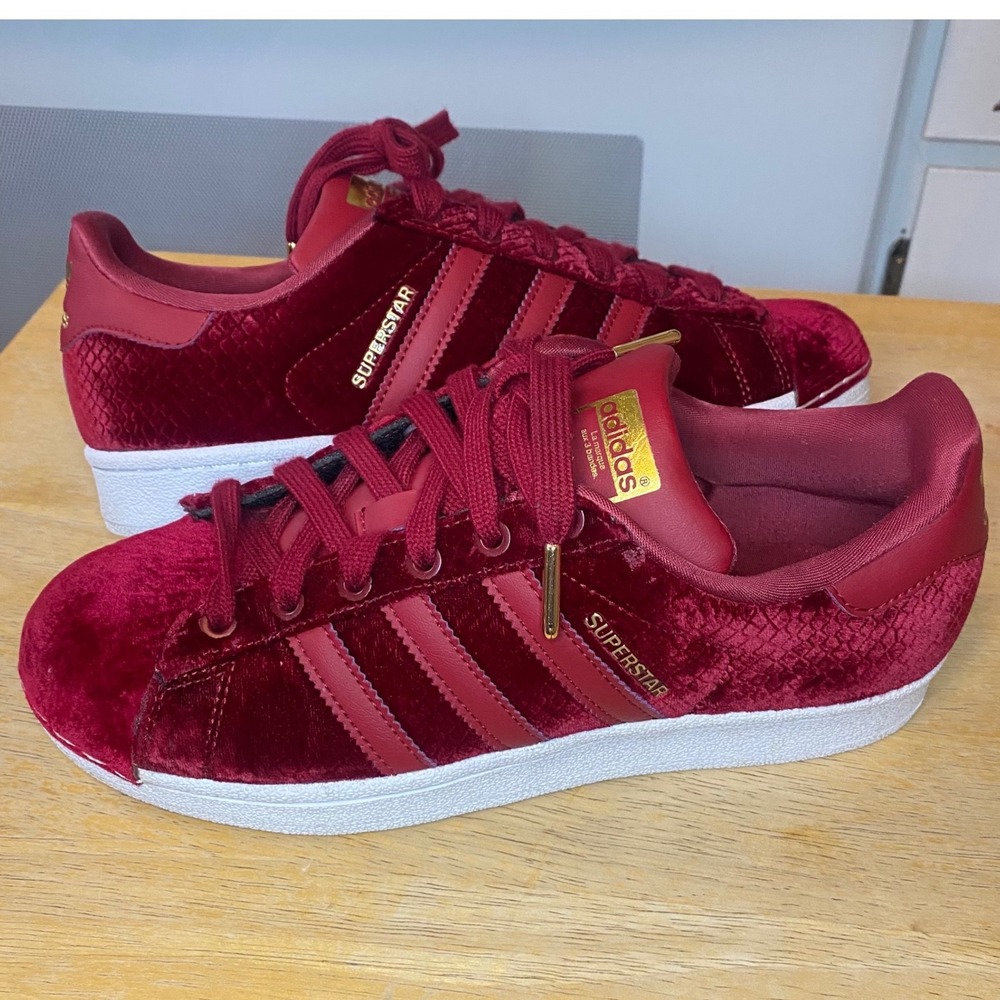 RARE Adidas Superstar Burgundy Red Velvet Snakeskin Gold Sneakers B41512  6.5